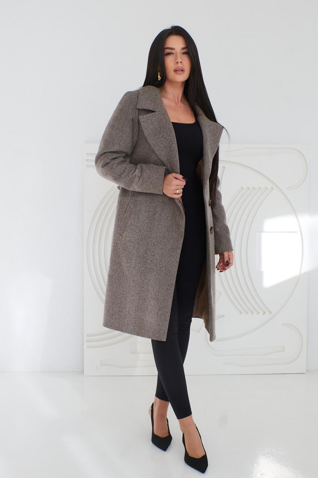 Płaszcz wełniany Sofia - brązowy beż